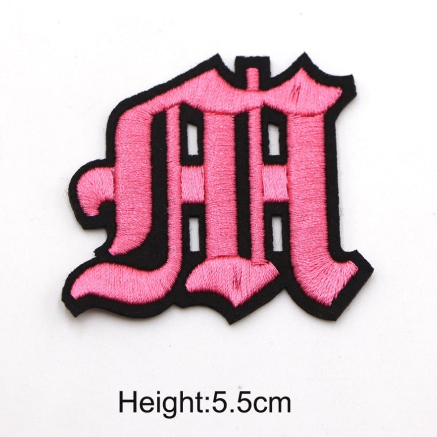 Gothic Font 'Letter M | Pink' Embroidered Patch