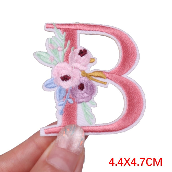 Cute 'Pink Letter B | Flowers' Embroidered Patch