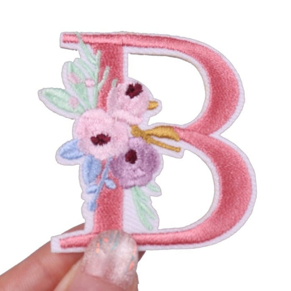 Cute 'Pink Letter B | Flowers' Embroidered Patch