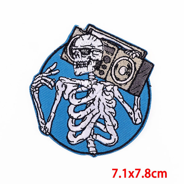 Skeleton 'Holding A Boombox Radio' Embroidered Patch