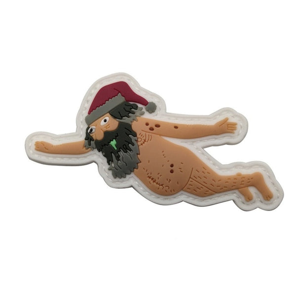 Funny 'Flying Naked Santa | Christmas Hat' PVC Rubber Velcro Patch