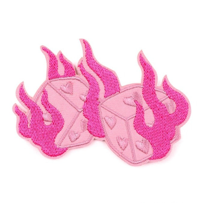 Cute 'Flaming Heart Dice' Embroidered Patch