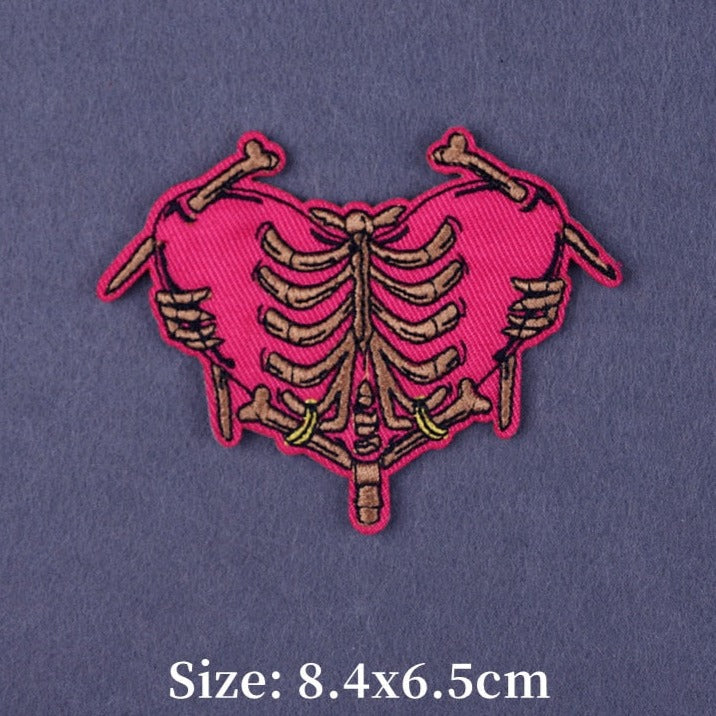 Pink Heart 'Skeleton' Embroidered Patch