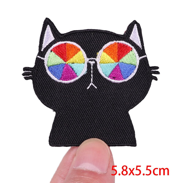 Cool 'Black Cat | Rainbow Sunglasses' Embroidered Patch