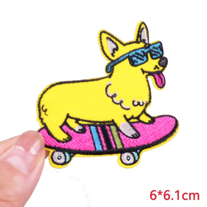 Cute 'Corgi | Riding A Skateboard' Embroidered Patch