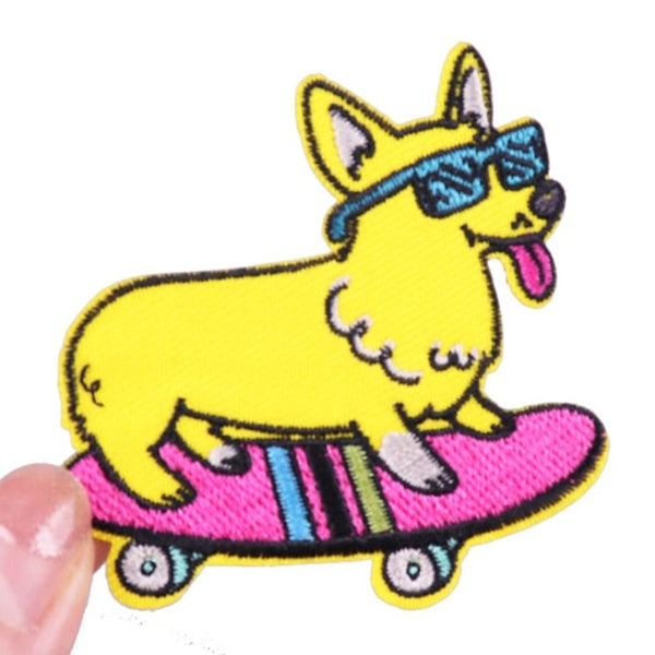 Cute 'Corgi | Riding A Skateboard' Embroidered Patch