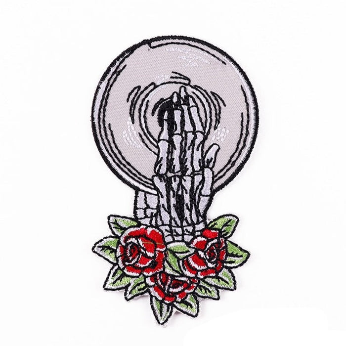 Skeleton Hand 'Holding Old Disc | Roses' Embroidered Patch