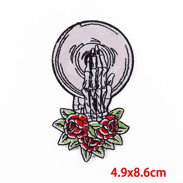 Skeleton Hand 'Holding Old Disc | Roses' Embroidered Patch