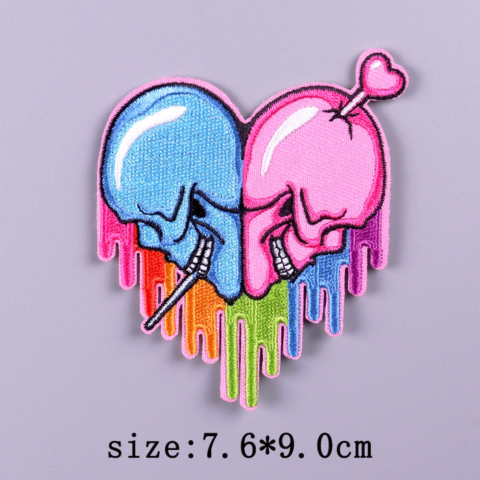 Heart Shaped 'Skulls | Rainbow Paint Flow' Embroidered Patch