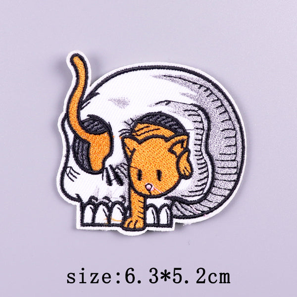 Ginger Cat In Skull Embroidered Velcro Patch