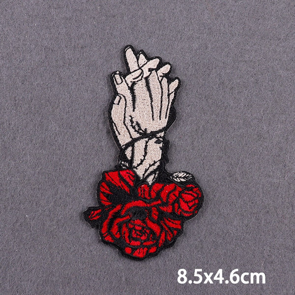 Red Roses 'Holding Hands' Embroidered Patch