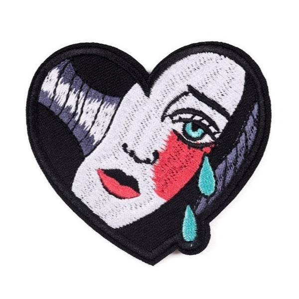 Heart Shaped Girl 'Crying' Embroidered Patch