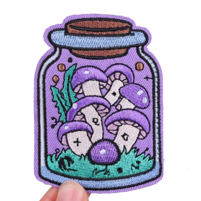 Cute 'Purple Mushroom In A Jar' Embroidered Patch