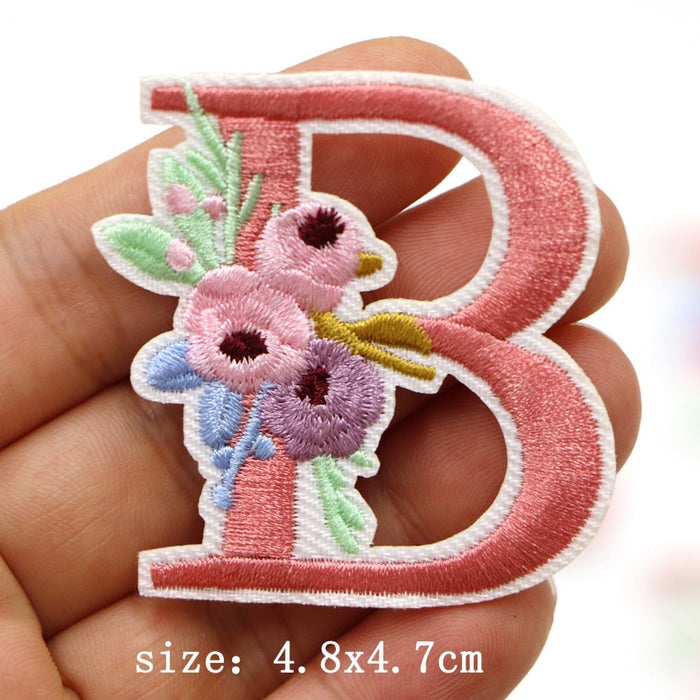 Cute 'Pink Letter B | Flowers | 1.0' Embroidered Patch