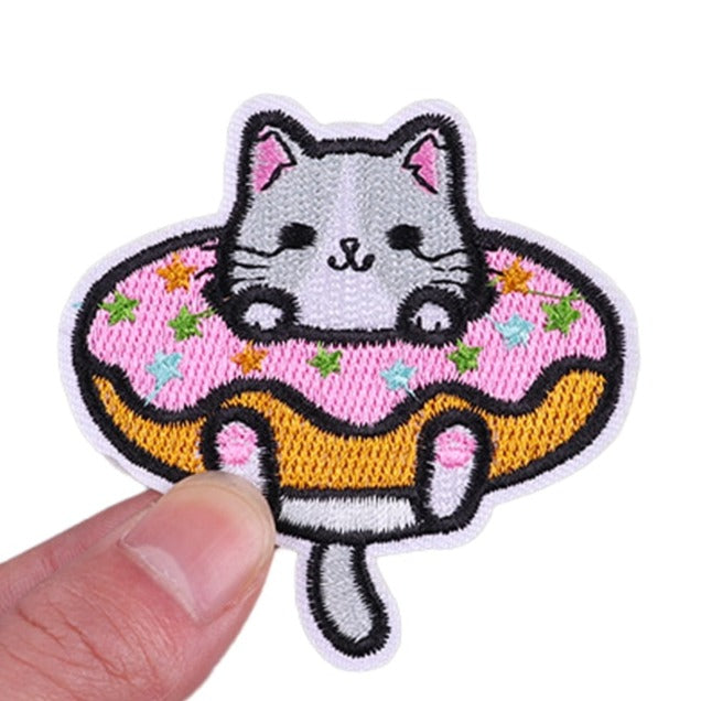 Cute 'Cat In A Donut' Embroidered Velcro Patch