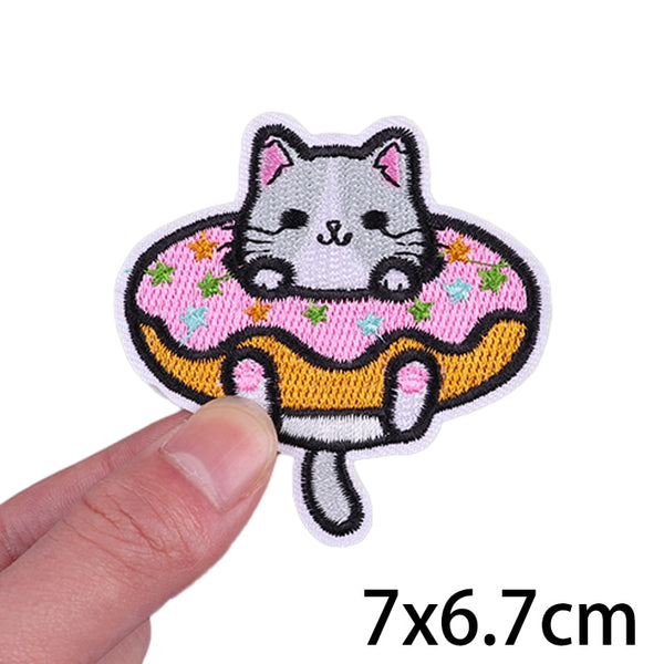 Cute 'Cat In A Donut' Embroidered Velcro Patch