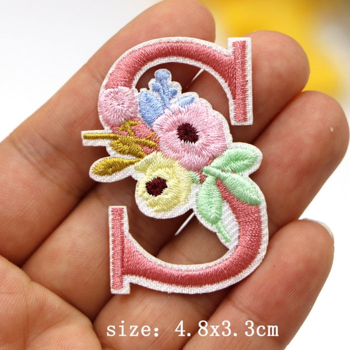 Cute 'Pink Letter S | Flowers' Embroidered Patch