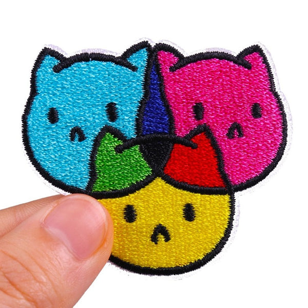 Multicolor 'Trio Cat Heads' Embroidered Patch