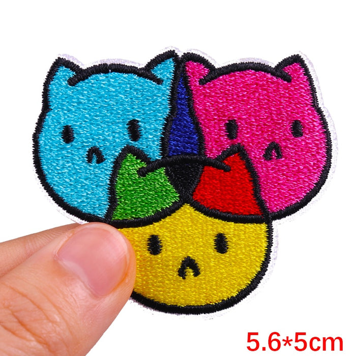 Multicolor 'Trio Cat Heads' Embroidered Patch