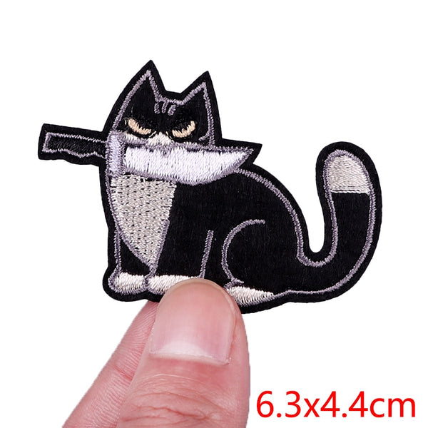 Cat 'Knife In Mouth | Fierce' Embroidered Patch