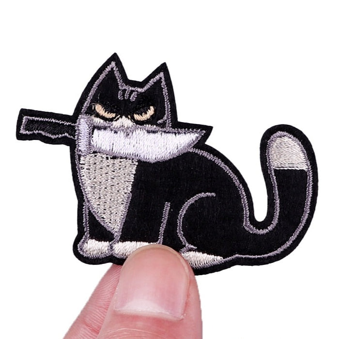 Cat 'Knife In Mouth | Fierce' Embroidered Patch