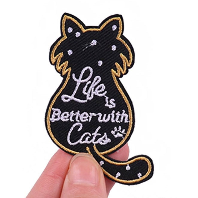Black Cat 'Life Is Better With Cats' Embroidered Velcro Patch