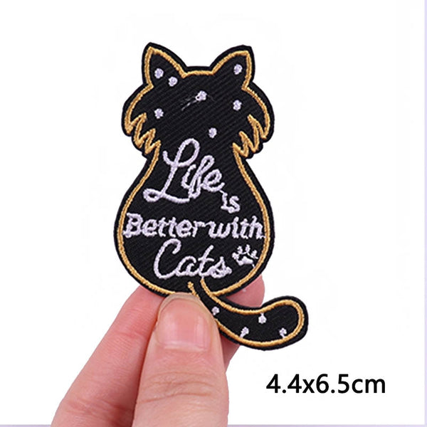 Black Cat 'Life Is Better With Cats' Embroidered Velcro Patch