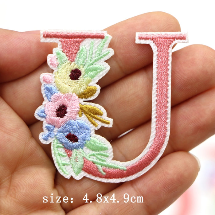 Cute 'Pink Letter U | Flowers' Embroidered Patch