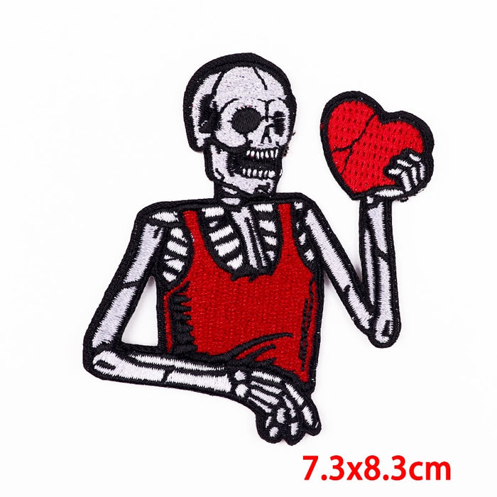 Skeleton 'Holding Red Heart' Embroidered Patch