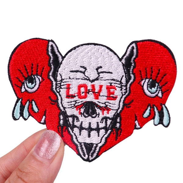 Love 'Skull Head With Broken Heart' Embroidered Patch