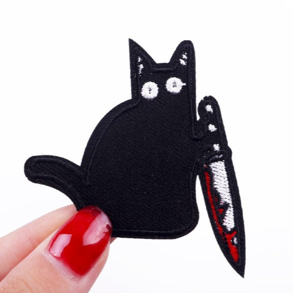 Black Cat 'Bloody Knife In Hand' Embroidered Patch