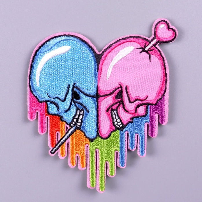 Heart Shaped 'Skulls | Rainbow Paint Flow' Embroidered Patch