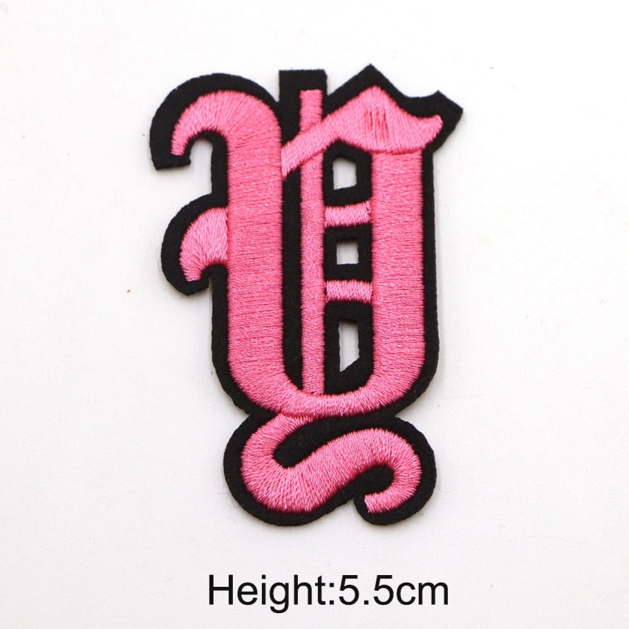 Gothic Font 'Letter Y | Pink' Embroidered Patch