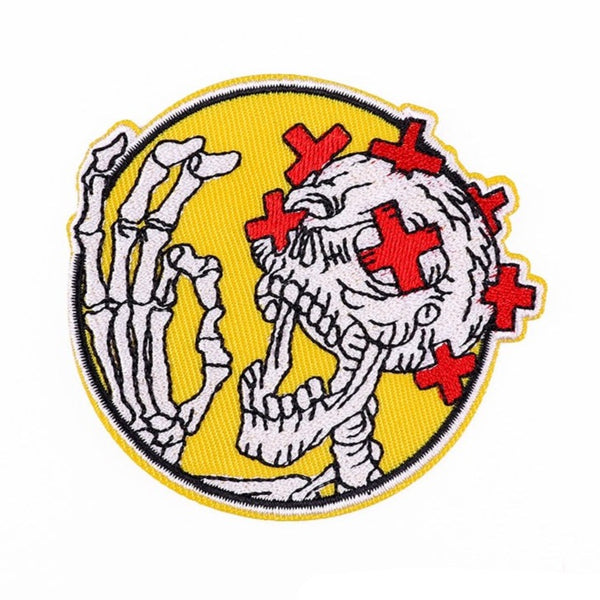 Skeleton 'Okay Hand Sign And Red Plasters' Embroidered Patch