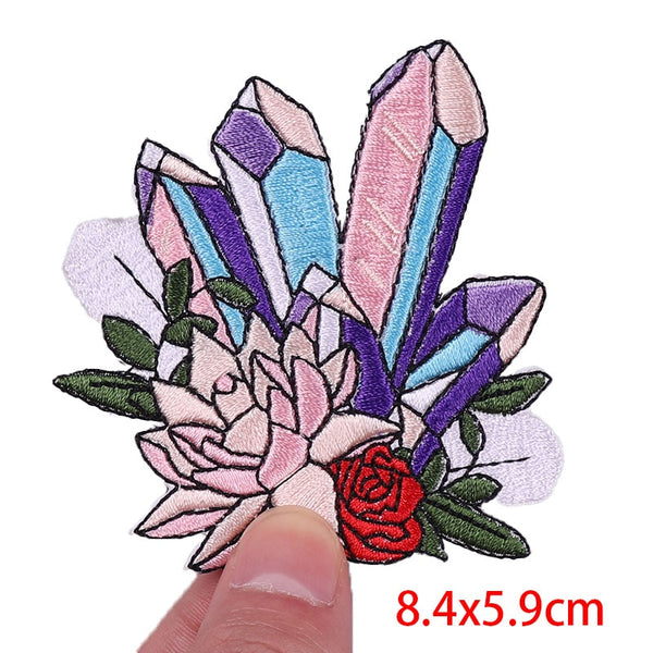 Cute 'Crystals And Flowers | Pastel' Embroidered Patch