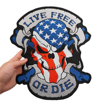 Skull 'Live Free Or Die | American Flag' Embroidered Patch