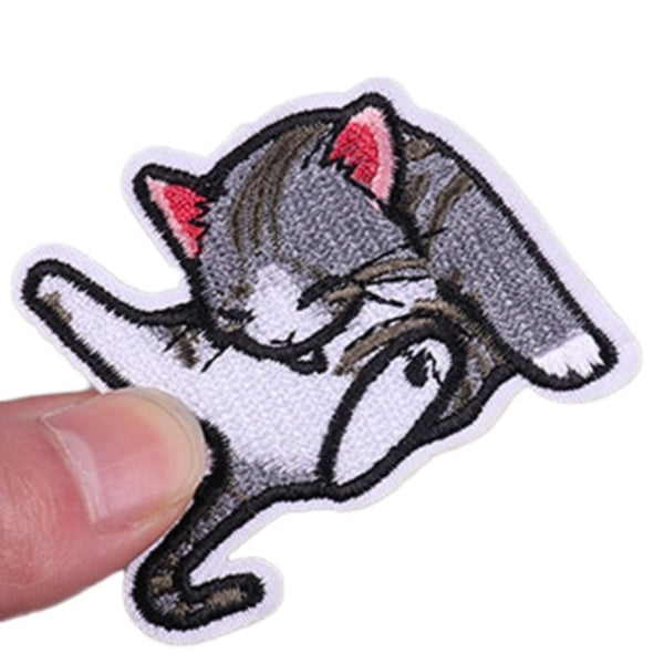 Cute Cat 'Licking Body' Embroidered Velcro Patch