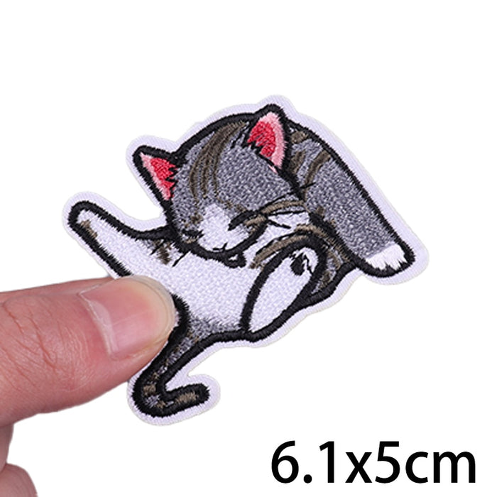 Cute Cat 'Licking Body' Embroidered Velcro Patch
