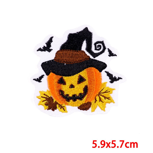 Halloween 'Pumpkin Head With Hat | Flying Bats' Embroidered Patch