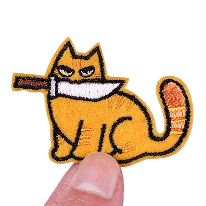 Orange Cat 'Knife In Mouth | Fierce' Embroidered Patch