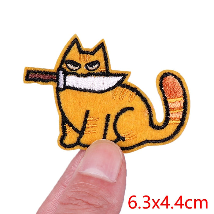 Orange Cat 'Knife In Mouth | Fierce' Embroidered Patch