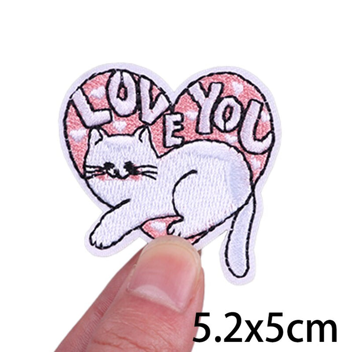 Cute Cat 'White | Love You | Heart' Embroidered Velcro Patch