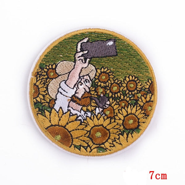 Van Gogh 'Taking Selfie | Sunflower Field' Embroidered Patches