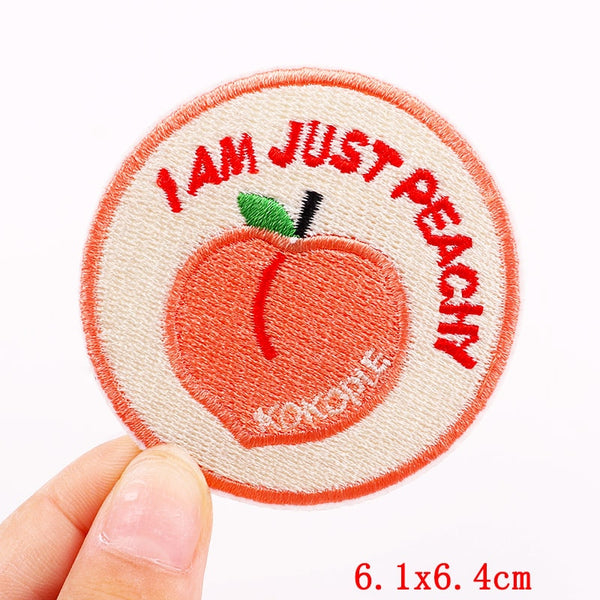 Peach Fruit 'I Am Just Peachy' Embroidered Patch