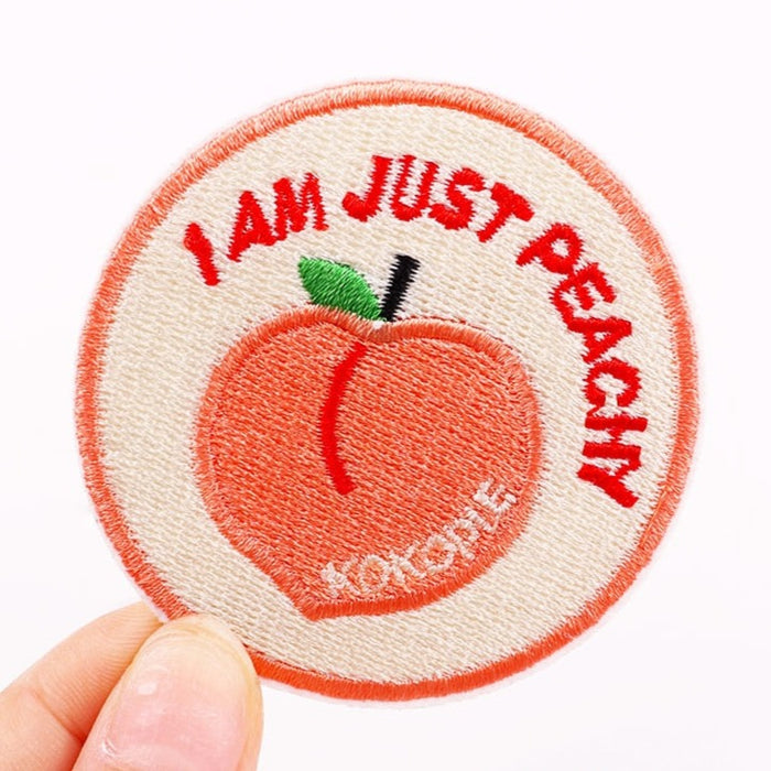 Peach Fruit 'I Am Just Peachy' Embroidered Patch