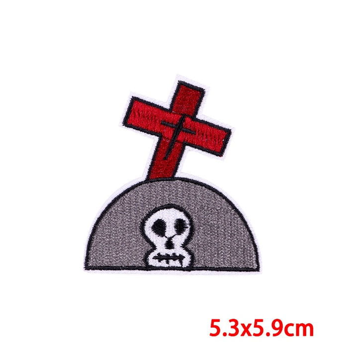 Halloween 'Skull Tomb | Cross' Embroidered Patch