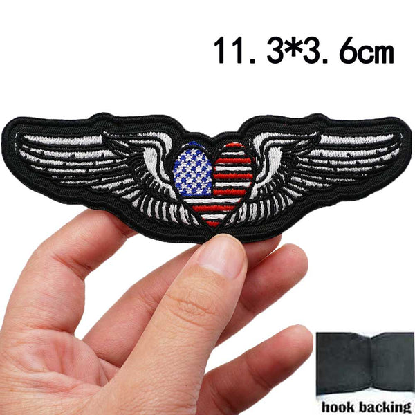 Pilot Wings 'Heart Shaped American Flag' Embroidered Velcro Patch