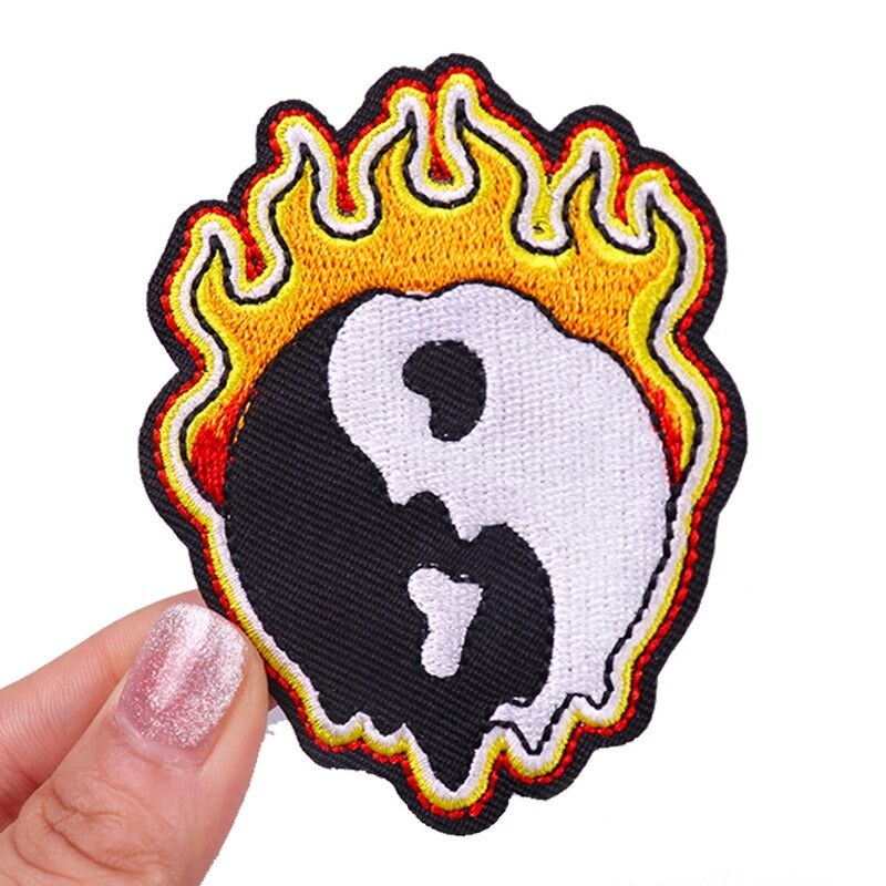Cool 'Flaming Yin And Yang' Embroidered Patch