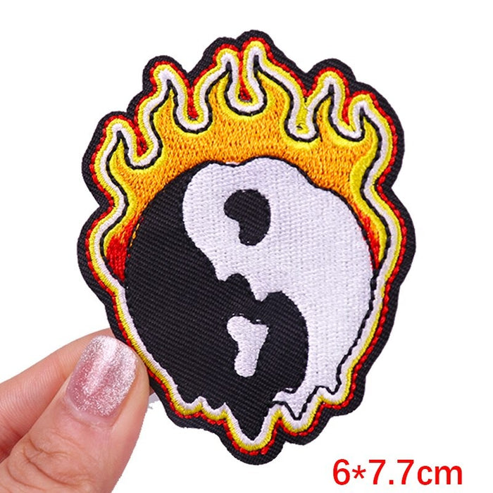 Cool 'Flaming Yin And Yang' Embroidered Patch