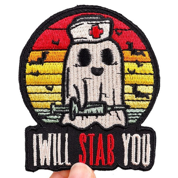 Boo Ghost Nurse 'I Will Stab You' Embroidered Patch